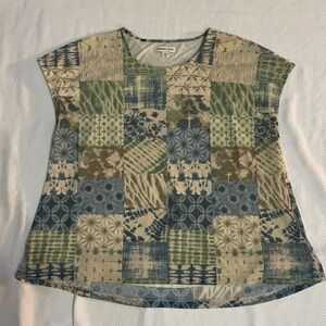 Coldwater Creek Patchwork Print Lined Women's Top - Green and Blue, PXL